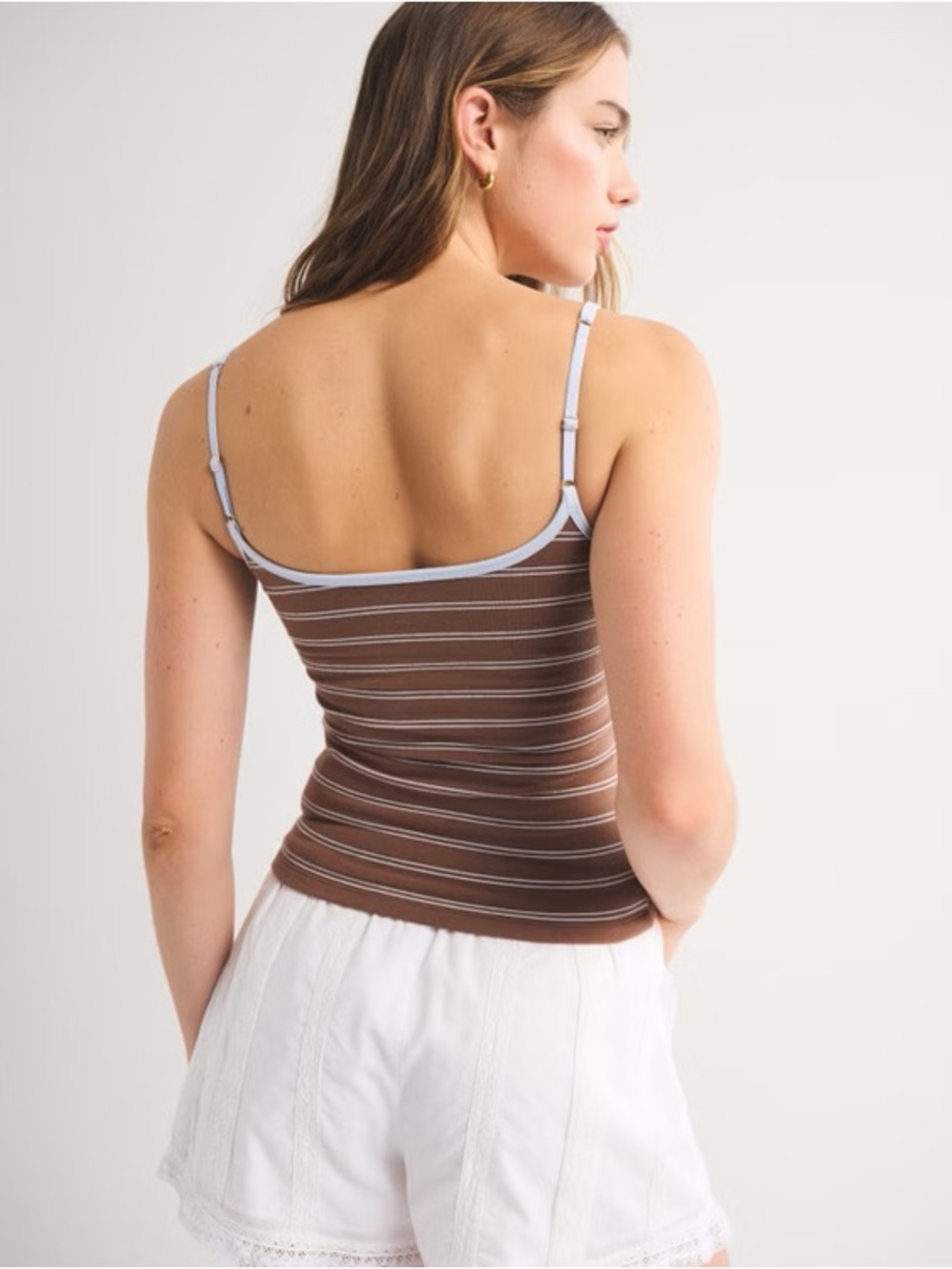 Abercrombie & Fitch Bra-Free Seamless Fabric 90s Cami Brown Stripe - Picture 2 of 3